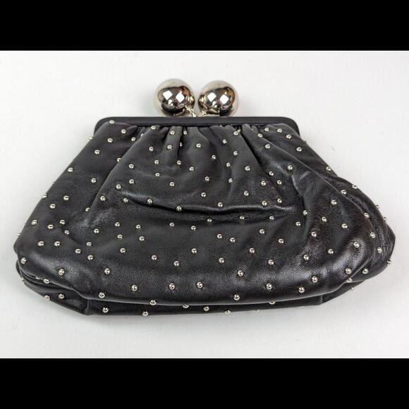 [SOLD] TIFFANY & CO. Black Lambskin Leather Studded Pouch Clutch Purse Handbag - Picture 7 of 8
